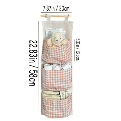 Pink Wall Storage Bag Rack - Canvas Hanging Organizer for Books, Jewelry & Bedroom Accessories