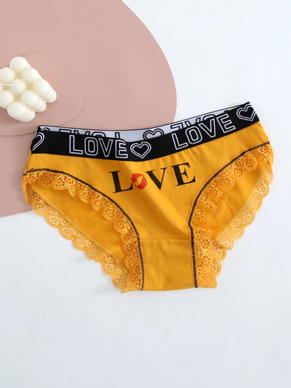 5-Pack Women's Cotton Panties – Breathable Letter Printed Belt, Fashionable Ladies Underwear