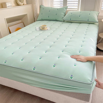 Thick Embroidered Mattress Cover 90x200 – Elastic Fitted Sheet Queen Size Bed Cover (Pillowcase Sold Separately)
