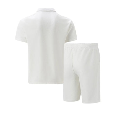 2025 Men's Summer Waffle Knit Short Set – Solid Color Zip-Up Lapel Shirt & Shorts | European & US Style