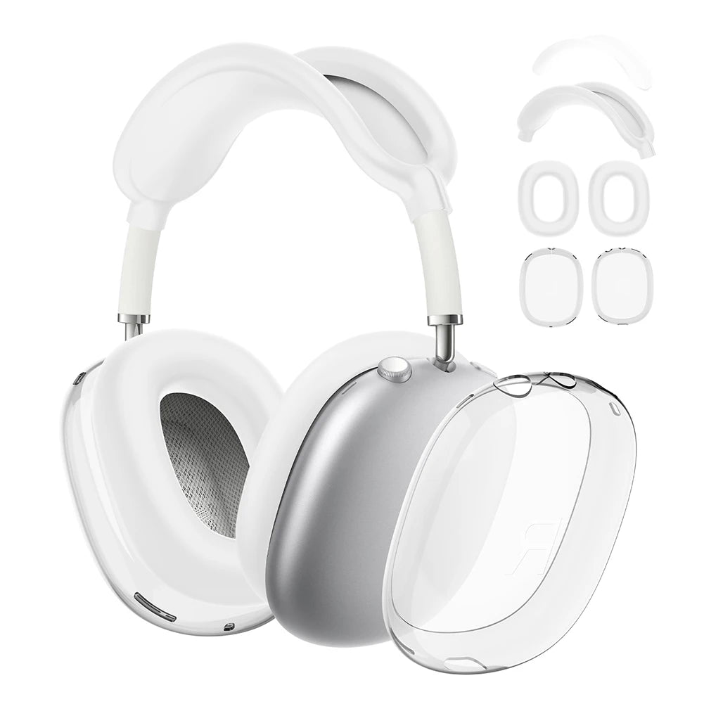 4-in-1 Clear Silicone & TPU Shockproof Protective Cover Set for AirPods Max – Ear Pads, Ear Cups, Headband, and Ear Cushion Protector