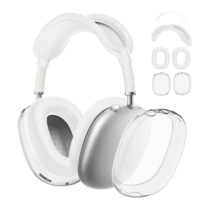 4-in-1 Clear Silicone & TPU Shockproof Protective Cover Set for AirPods Max – Ear Pads, Ear Cups, Headband, and Ear Cushion Protector