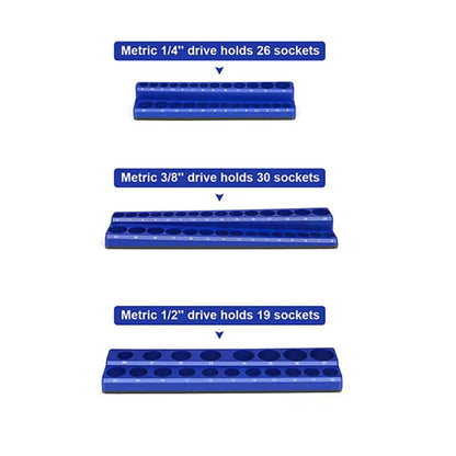 Magnetic Socket Holder Organizer - Metric & SAE Storage Rack for 1/4", 3/8" & 1/2" Drive Sockets