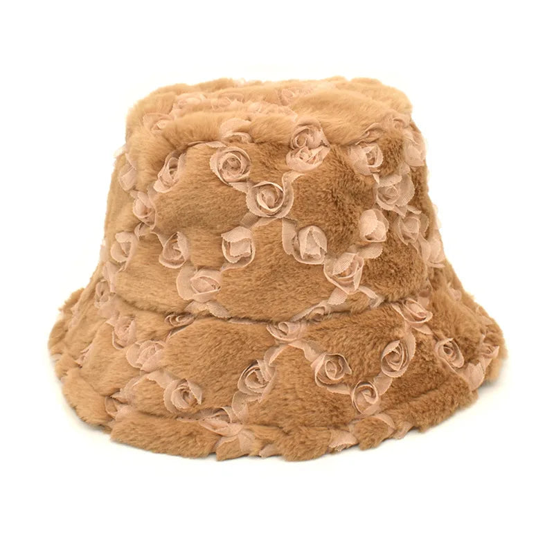 Women’s Winter Bucket Hat – Fashion Leopard Panama, Warm Vintage Faux Fur Fisherman Cap
