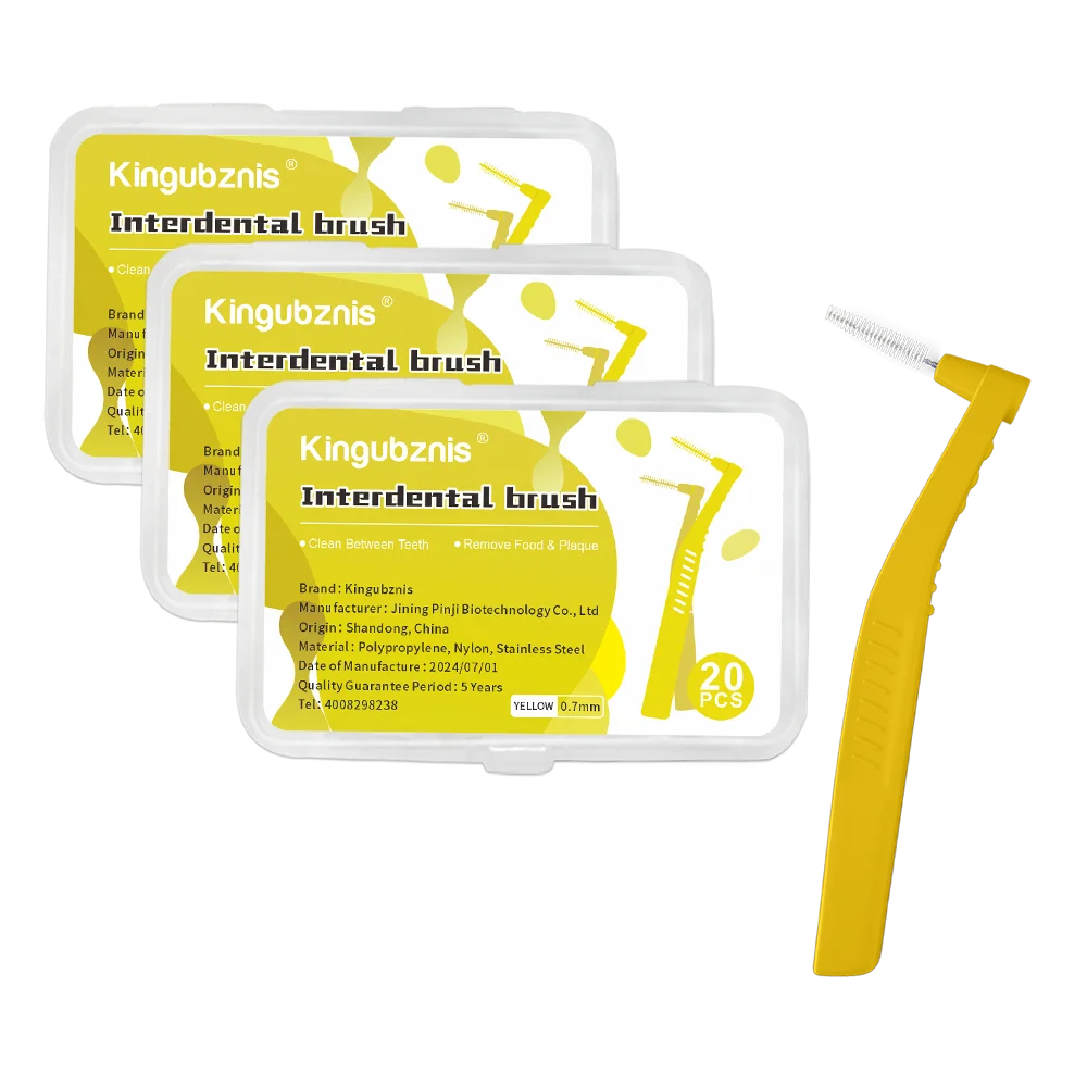 Kingubznis Interdental Brush Set - Stainless Steel Orthodontic Dental Floss Brushes with Angled Short Handle