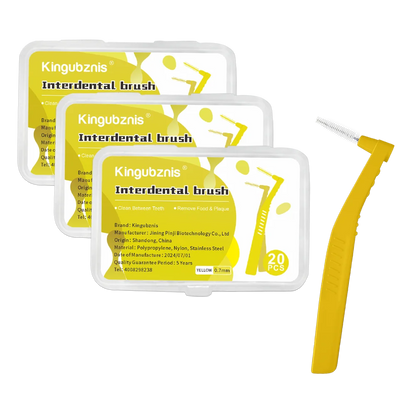 Kingubznis Interdental Brush Set - Stainless Steel Orthodontic Dental Floss Brushes with Angled Short Handle