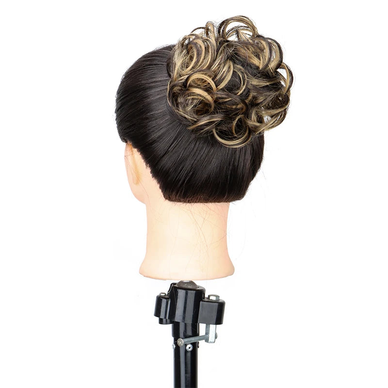 Synthetic Messy Bun Chignon Donut – Blonde & Brown Hair Bun Pad, Elastic Hair Rope, Rubber Band Hair Extensions for Women