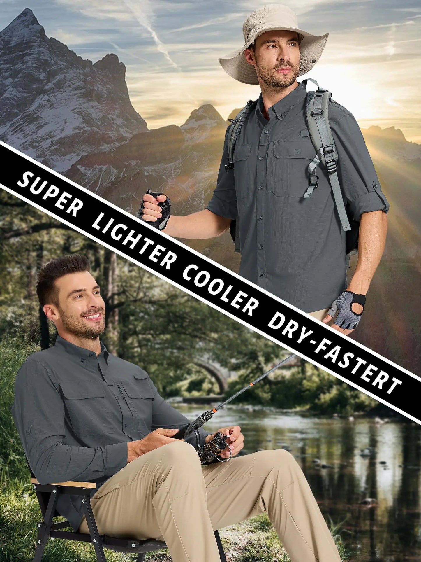 TACVASEN Men's UPF 50+ Sun Protection Fishing Shirt – Quick-Dry Long Sleeve Mesh Hiking & Work Shirt