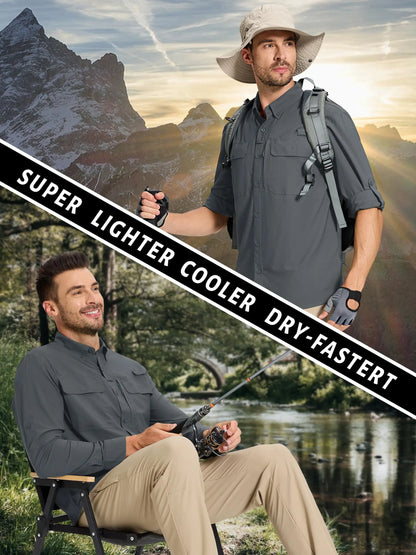 TACVASEN Men's UPF 50+ Sun Protection Fishing Shirt – Quick-Dry Long Sleeve Mesh Hiking & Work Shirt