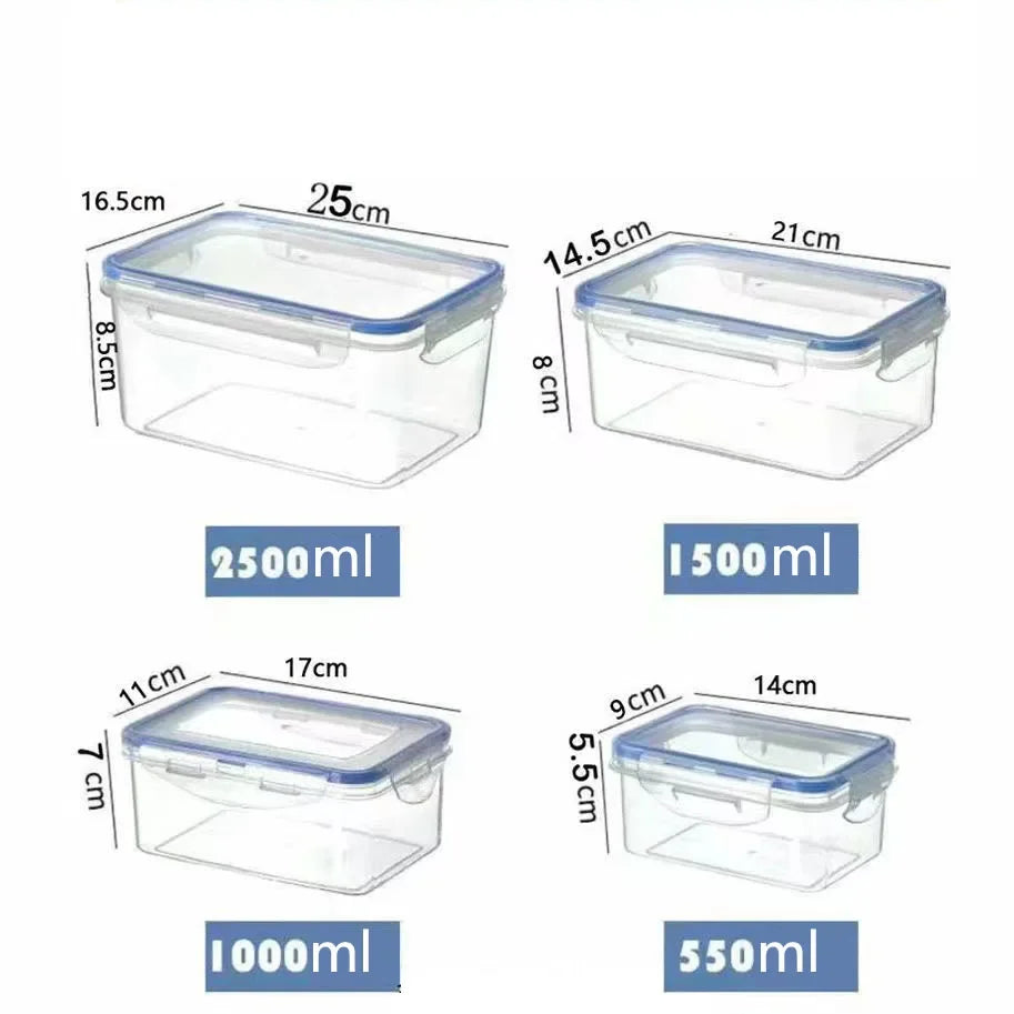 Rectangular Refrigerator Storage Box with Lid – Plastic Crisper & Microwave-Safe Lunch Box