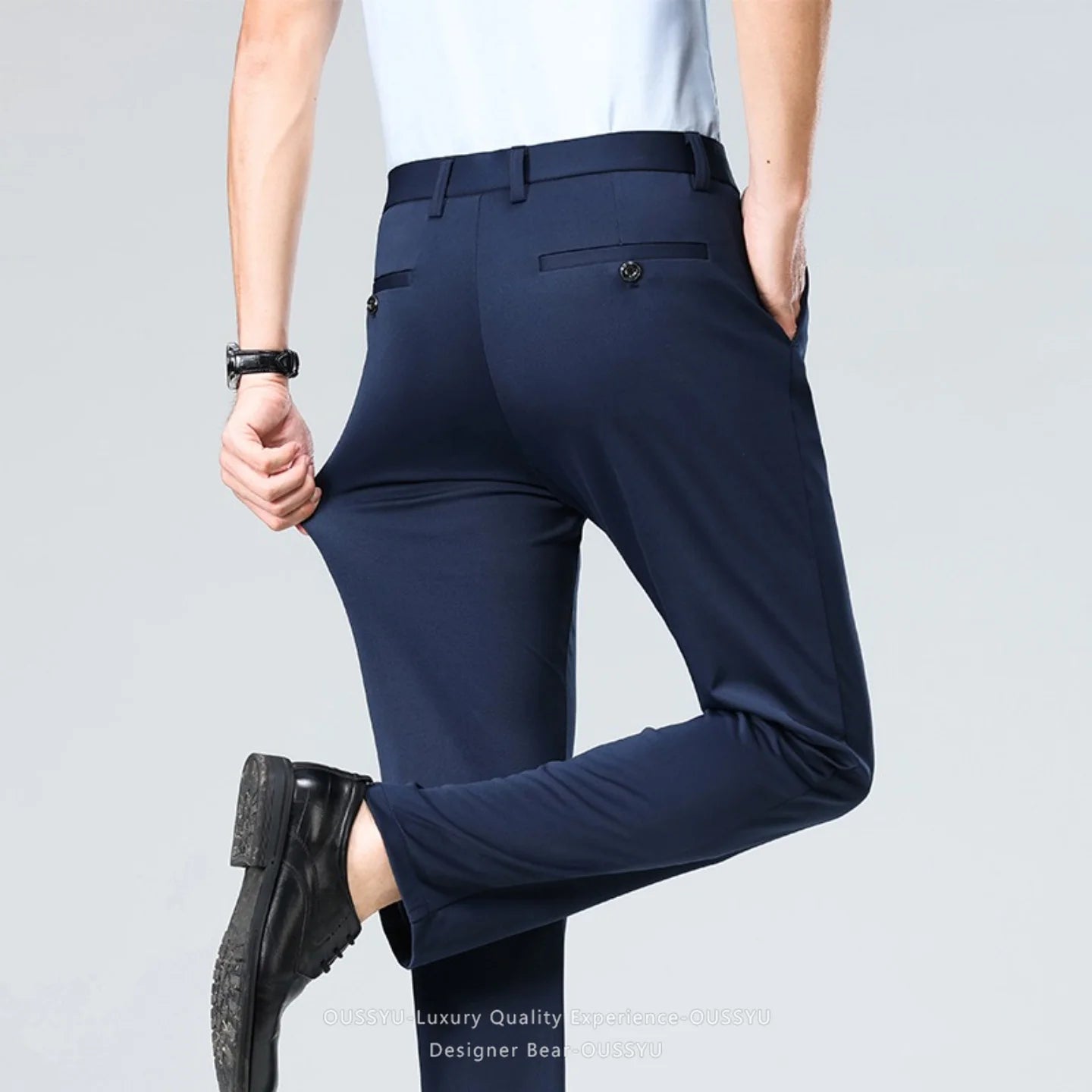 Men’s Slim Stretch Suit Pants - Summer Thin Business Formal Trousers for Office, Work & Plus Size Fit
