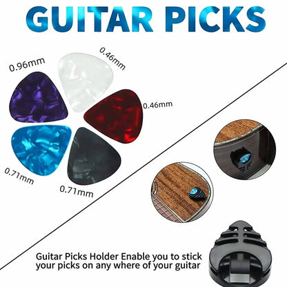 10pcs Guitar Strap Set - Fits Electric, Bass & Acoustic Guitars, Includes 5 Picks, 1 Holder & 2 Washers, Gift for Guitarists