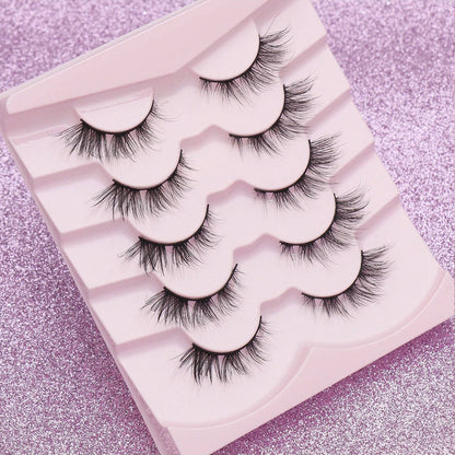 5 Pairs Cat Eye Faux Mink Eyelashes – Winged Long Natural Manga Style False Lashes Makeup Set
