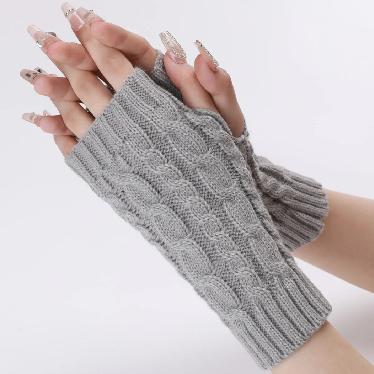 Women's Long Fingerless Gloves - Winter Knitted Arm Warmers | Casual Soft Thin Mittens | Unisex
