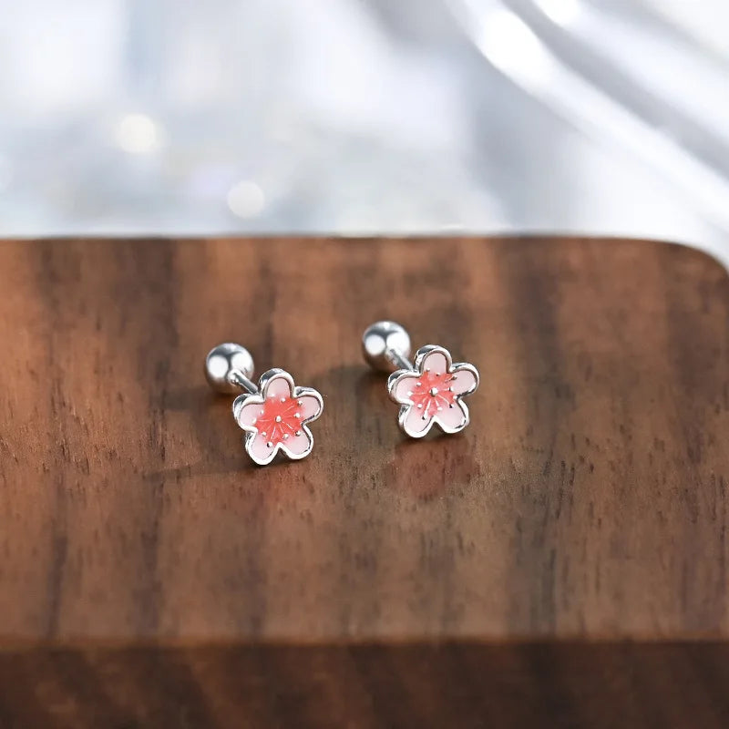 Pink Cherry Blossom Stud Earrings – 925 Sterling Silver CZ Flower Jewelry Gift for Women, Valentine’s Day and Special Occasions