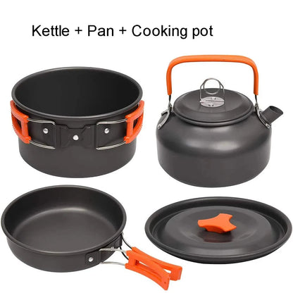 Camping Cookware Set — Non-Stick Cooking Pots, Teapot & Travel Tableware for 2-3 People, Outdoor Picnic Set
