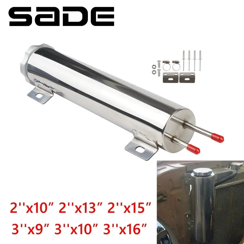 Universal Stainless Steel Coolant Overflow Tank - Polished Radiator Expansion Reservoir for Cars