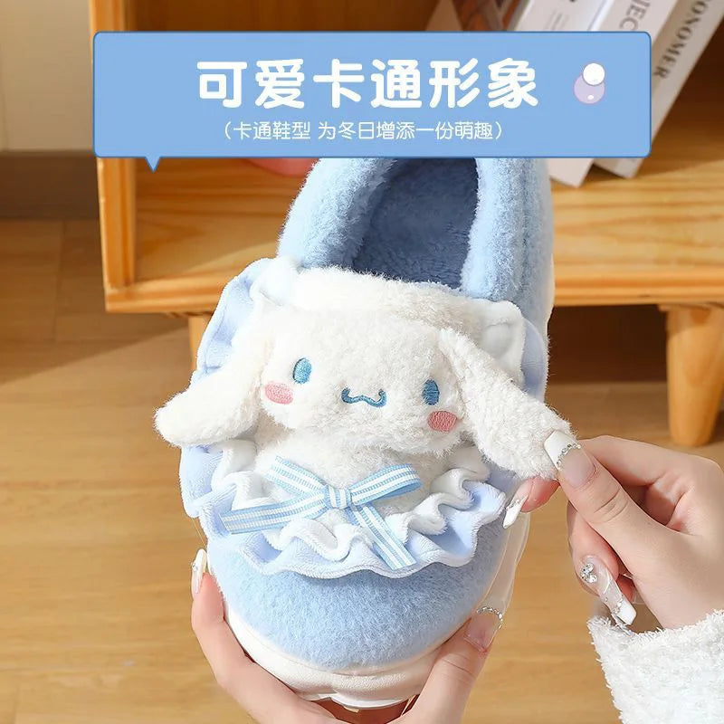 Sanrio Cinnamoroll Hello Kitty Kuromi Cotton Slippers – Cute Cartoon Winter Indoor Shoes with Thick Sole for Warmth
