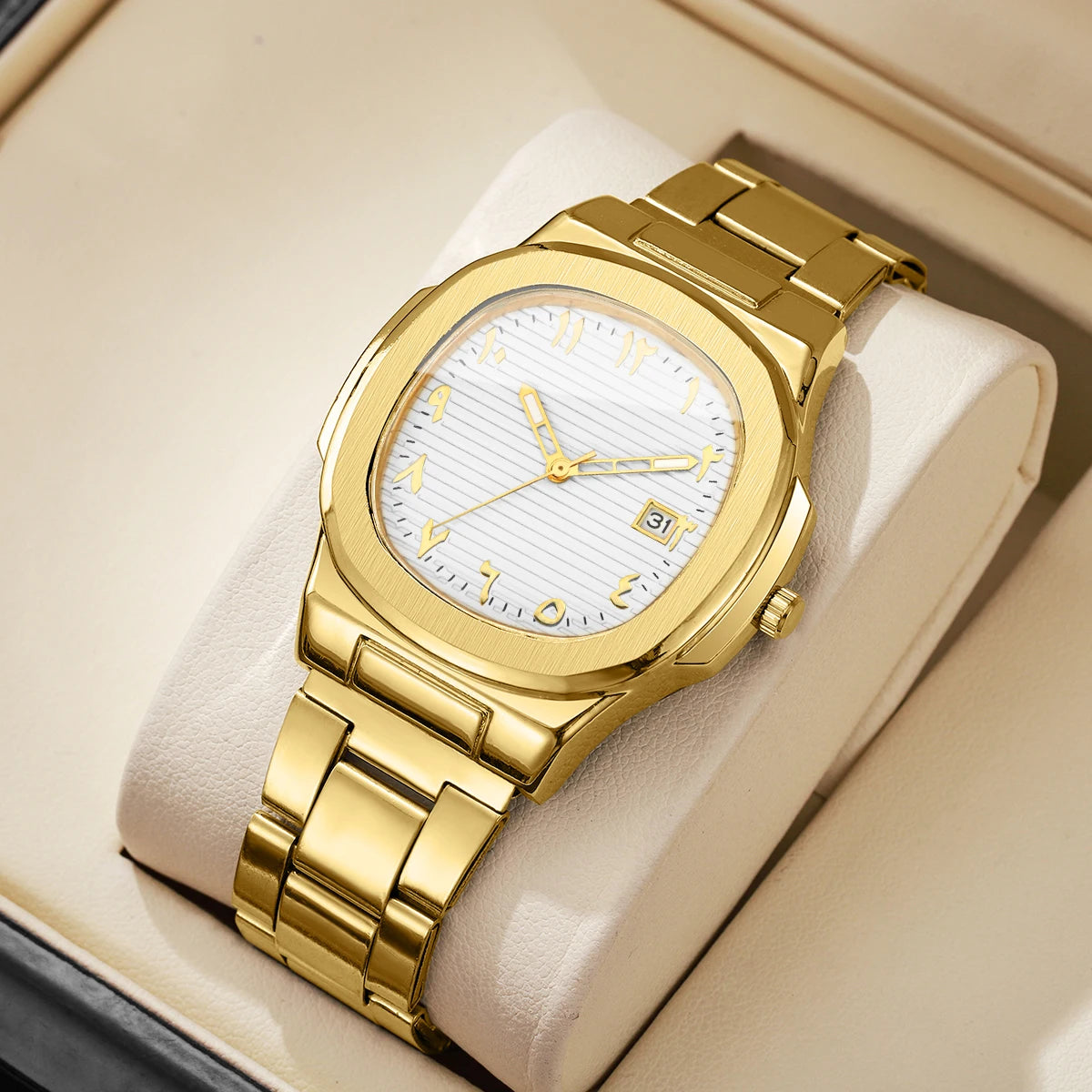 Luxury Men’s Business Watch - Square Dial Stainless Steel Quartz Watch with Calendar
