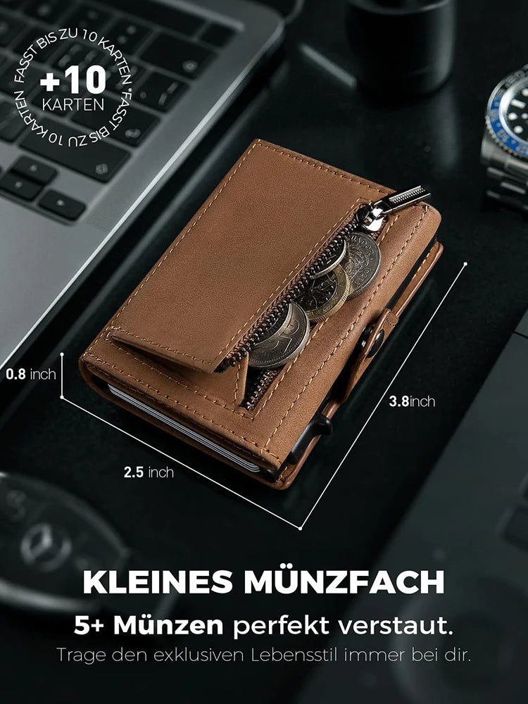Genuine Leather Wallet with Coin Pocket – RFID Blocker Airtag Wallet for Men