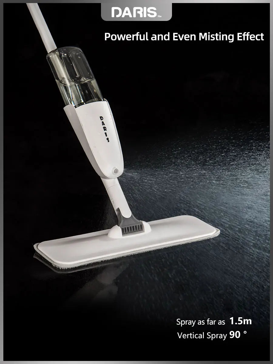 DARIS 360° Spray Flat Mop — Reusable Microfiber Pads with 500ML Large Capacity Square Triangle Bottle
