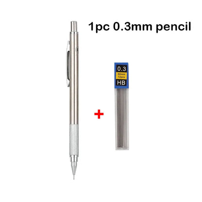 Full Metal Mechanical Pencil Set - 0.3–2.0mm Automatic Drawing Pencils with Leads for Art, School, and Office Use