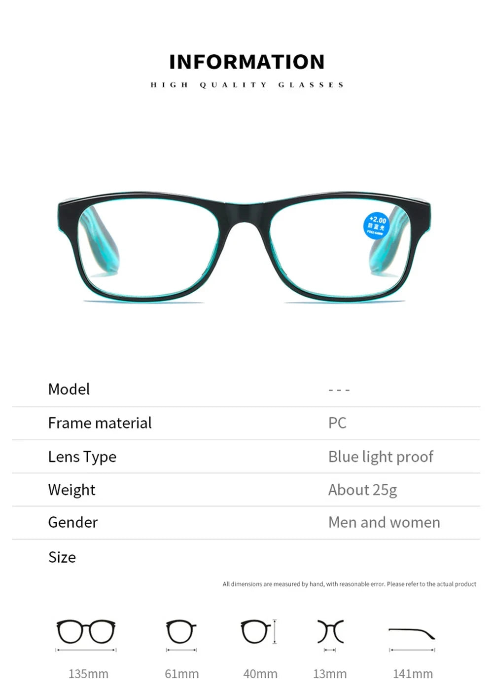 Anti Blue Light Reading Glasses – Fashion Clear Square Computer Eyewear with Spring Legs Frame for Women & Men