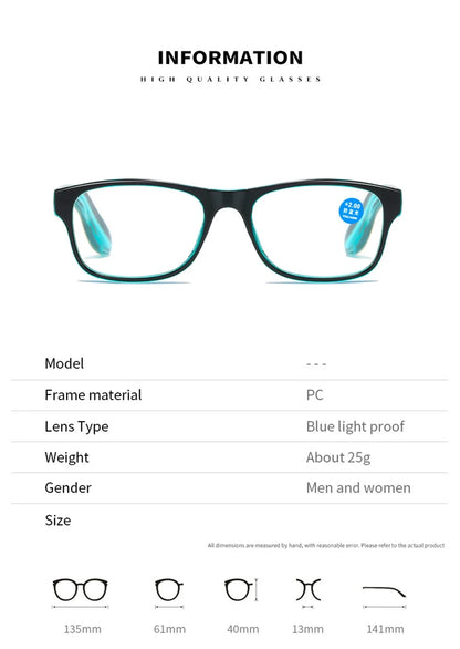 Anti Blue Light Reading Glasses – Fashion Clear Square Computer Eyewear with Spring Legs Frame for Women & Men