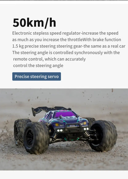 ZWN 1:16 4WD RC Monster Truck – 70KM/H High-Speed Drift Remote Control Car with LED for Kids, vs Wltoys 144001
