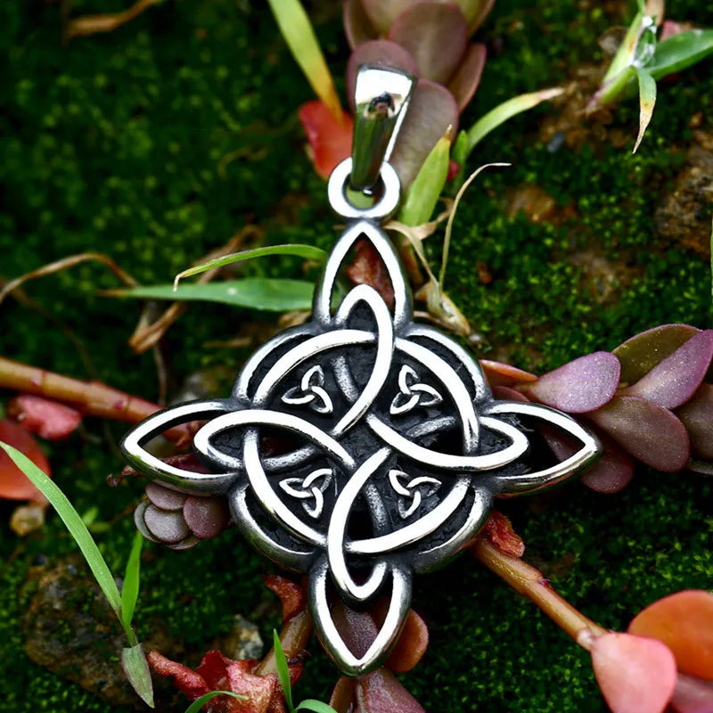 Witch Knot Necklace – Stainless Steel Magic Celtic Knot Pendant, Pagan Witchcraft Symbols, Jewelry Gift for Women