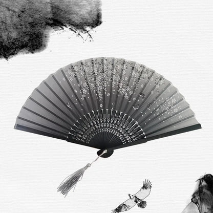 Bamboo Folding Fan with Silk — Chinese & Japanese Style Handheld Fan, Antique Art Craft for Summer Dance, Home Decor & Party