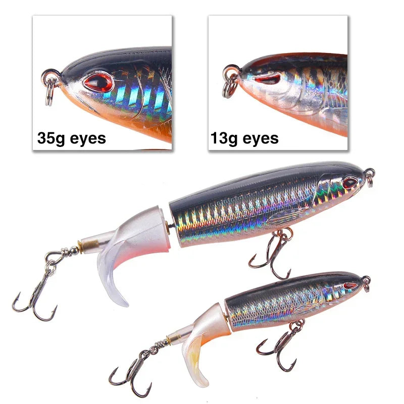 10cm/14cm Topwater Fishing Lure Whopper Popper - Artificial Bait with Hard Plopper and Soft Rotating Tail, Fishing Tackle