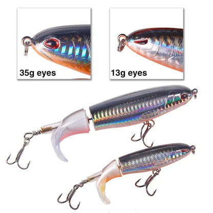 10cm/14cm Topwater Fishing Lure Whopper Popper - Artificial Bait with Hard Plopper and Soft Rotating Tail, Fishing Tackle