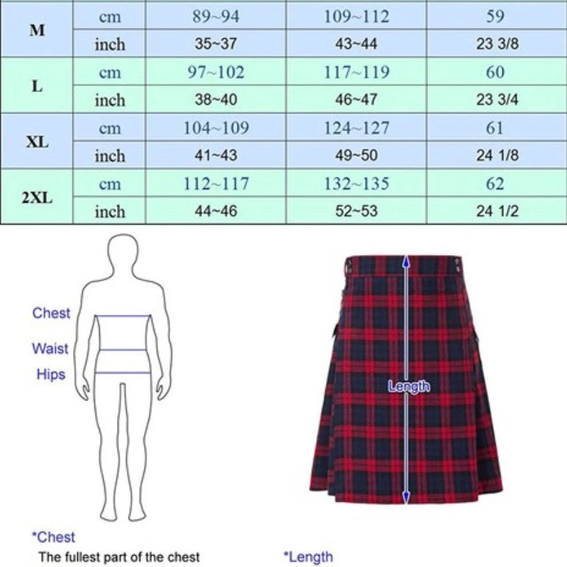 Men's Traditional Highland Tartan Kilt - Short Skirt, Practical Design for Everyday Wear