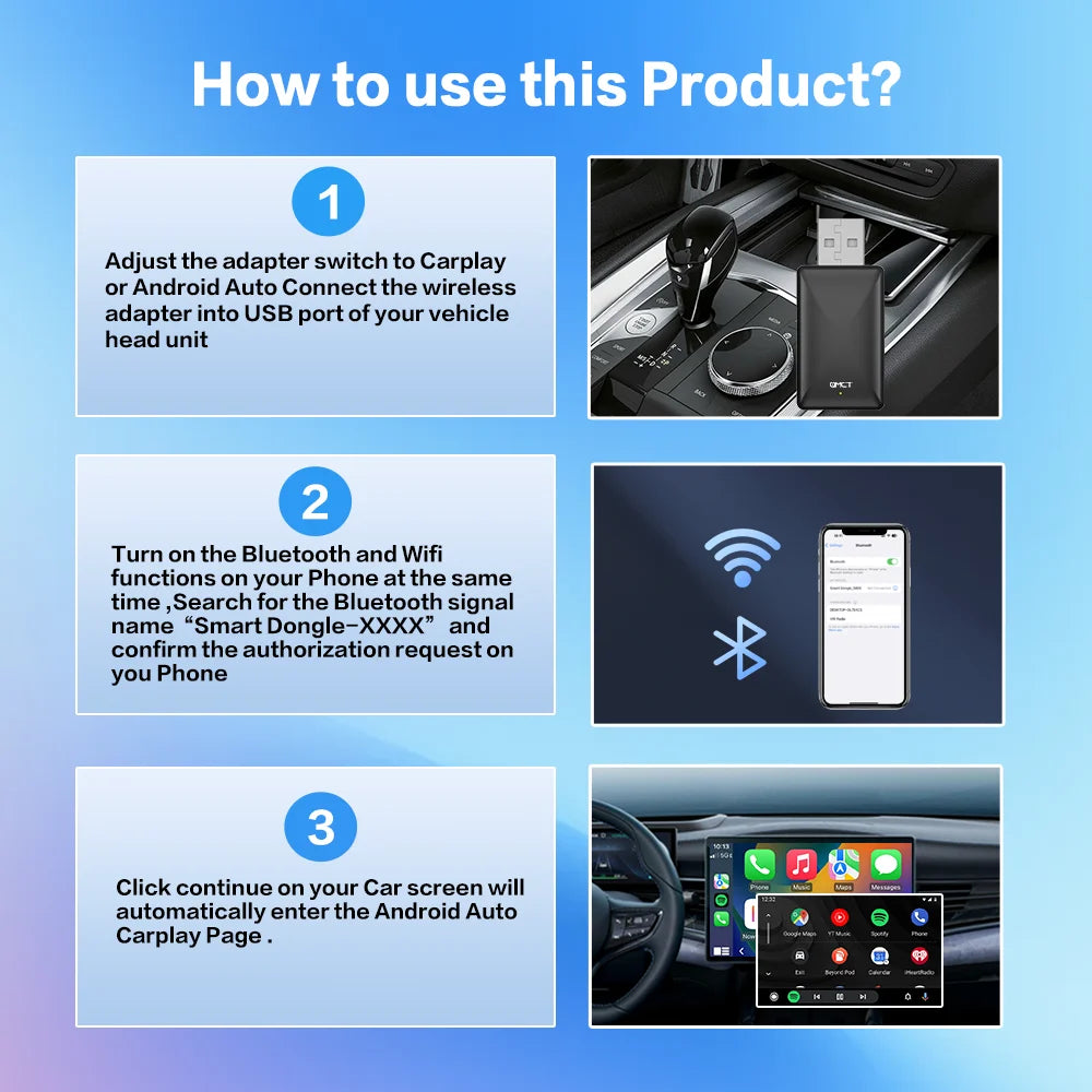 PLAYAIBOX Wireless CarPlay Adapter – 2-in-1 Dongle for Wireless CarPlay & Android Auto for iPhone & Android (Benz, Audi, Kia, Chery, Jeep)