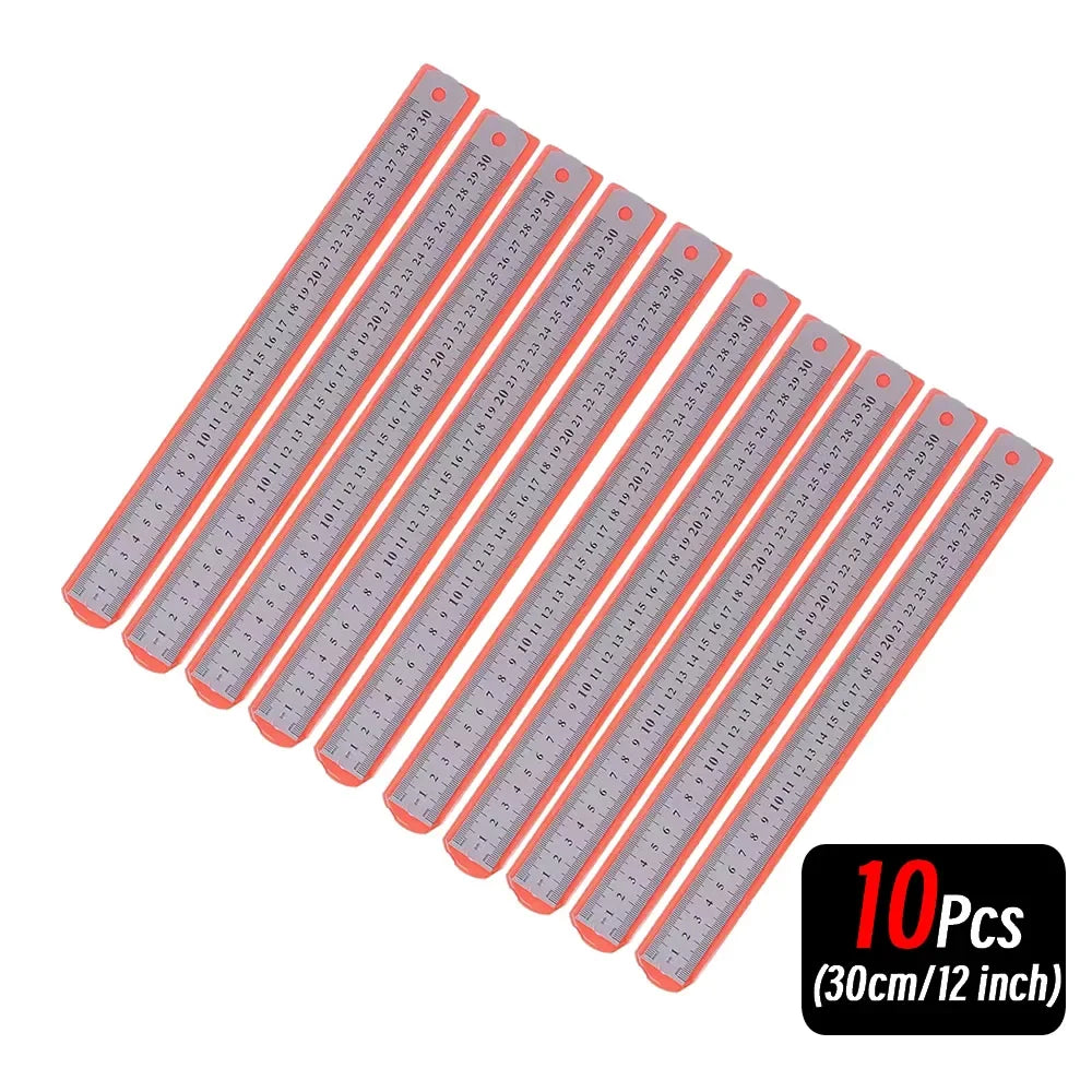 Stainless Steel Precision Ruler - 10-Piece 15-30cm Double-Sided Metric Measuring Scale for Accurate Measurement