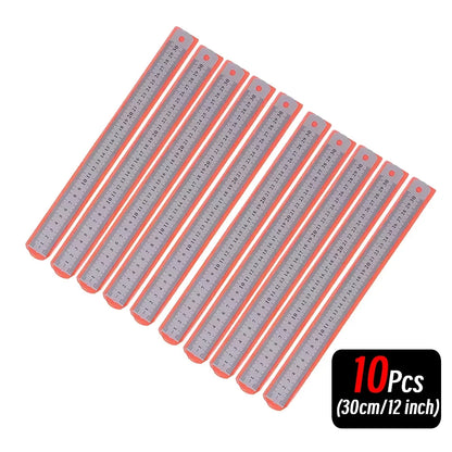 Stainless Steel Precision Ruler - 10-Piece 15-30cm Double-Sided Metric Measuring Scale for Accurate Measurement