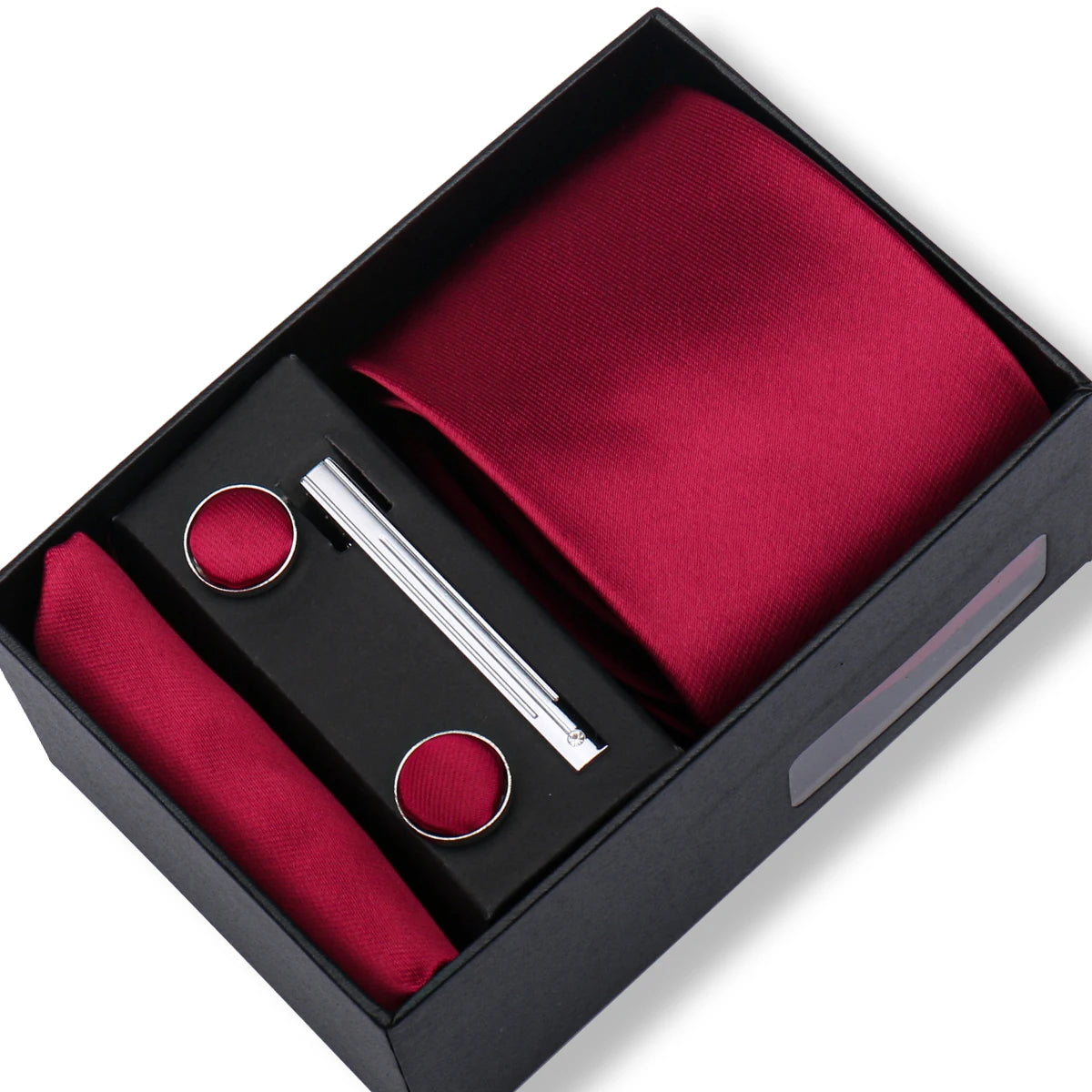 Men’s Green Tie Gift Box Set - Premium Business Necktie with Hanky, Cufflinks & Tie Clip for Wedding Formal Wear
