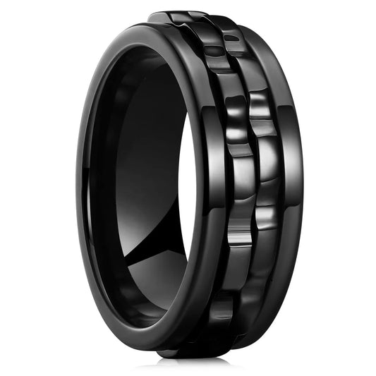 Fashion Punk Gear Fidget Ring — Rotating Titanium Steel Spinner Ring for Men, Biker, Wedding & Party Jewelry