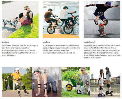 Adult/Kids 6-in-1 Protective Gear Set – Knee Pads, Elbow Pads & Wrist Guards for Skating, Skateboarding, Scooter & BMX