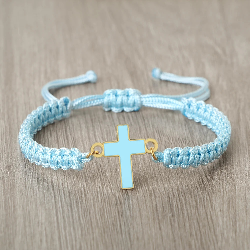 Jesus Cross Braided Bracelet - Handmade Christian Faith Friendship Bangle Jewelry Gift for Women & Men
