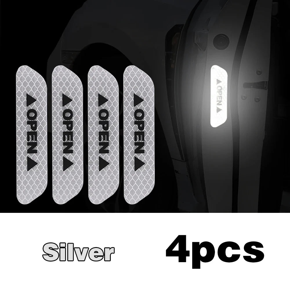4PCS Reflective Car Door Safety Stickers — Warning Decals for Interior & Exterior Vehicle Protection