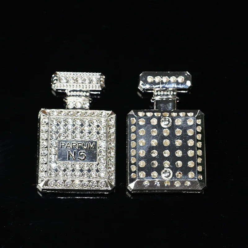 2Pcs Metal Full Diamond Bow Heart Mirror Handbag & Parfum Bottle Phone Case Decoration – Flat Back DIY Craft Accessories