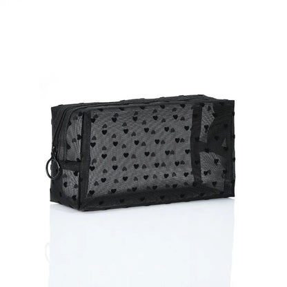 Transparent Mesh Zipper Cosmetic Bag – Fashionable Black Toiletry Organizer, Small & Large Makeup Pouch for Women