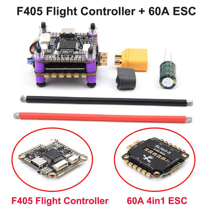 F405/F405HD & F7/F722 Flight Controller Stack with F4 V3S Plus FC + 60A 4-in-1 BLHeli_S ESC – 30.5×30.5mm for RC FPV Racing Drone