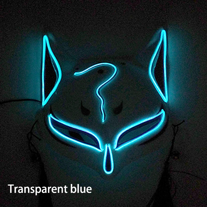 Glowing LED Fox Mask – Neon Japanese Anime-Inspired Samurai Cosplay Mask for Halloween, Christmas & Costume Parties