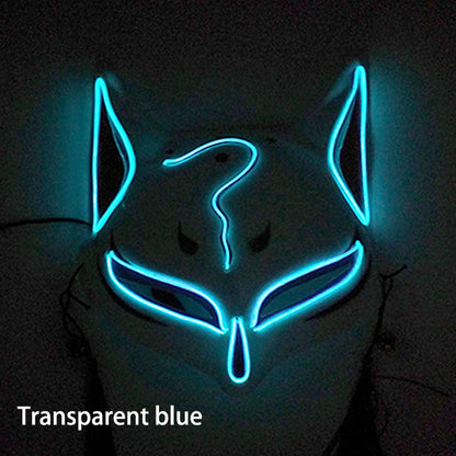 Glowing LED Fox Mask – Neon Japanese Anime-Inspired Samurai Cosplay Mask for Halloween, Christmas & Costume Parties