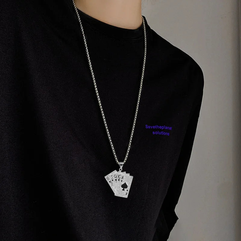 Ace of Spades Playing Card Necklace – Trendy Pendant Chain for Men & Women
