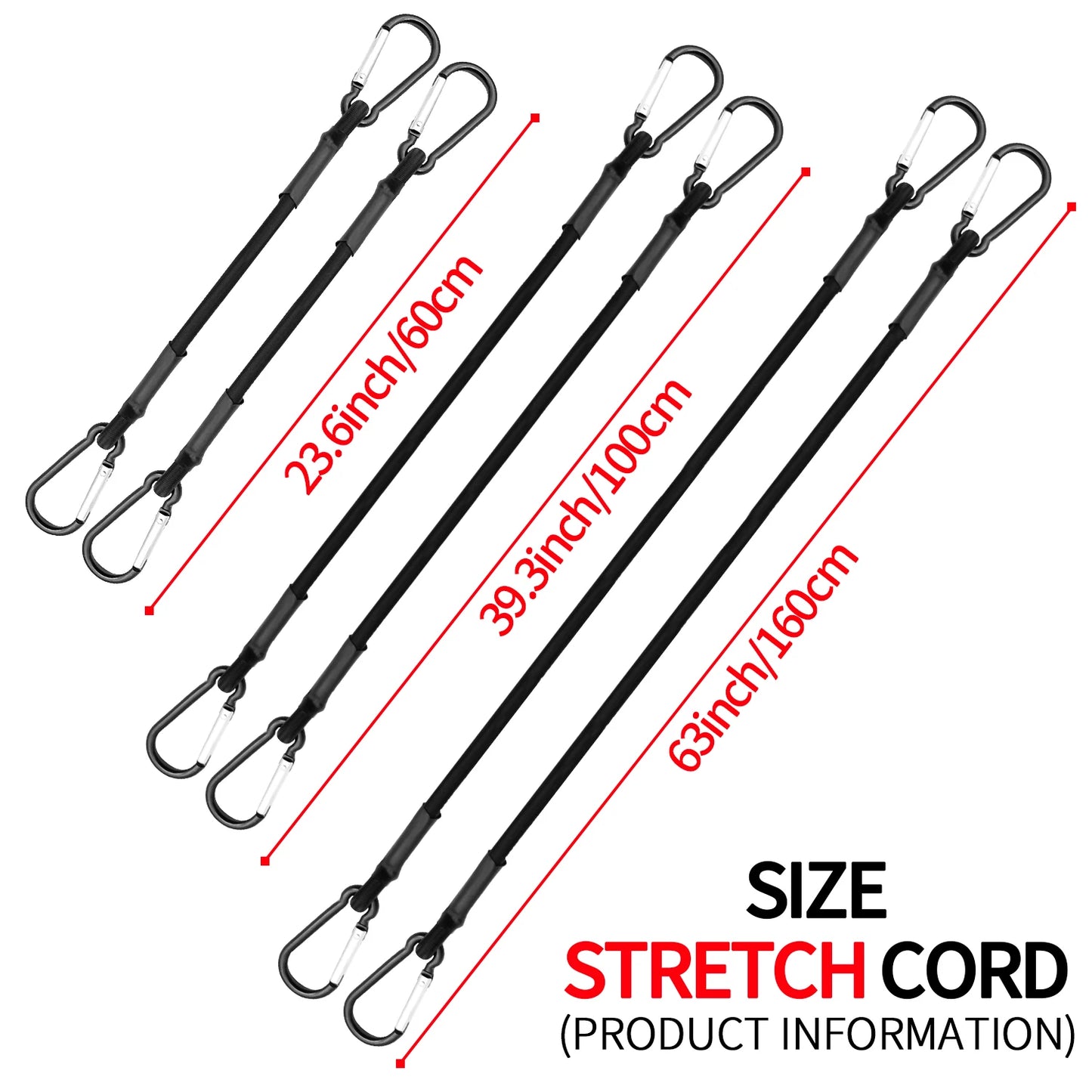 Baiann Stretch Elastic Bungee Cords with Hooks - 30/60/90/120/150cm for Bikes, Car Luggage, Roof Rack, & Tie-Downs