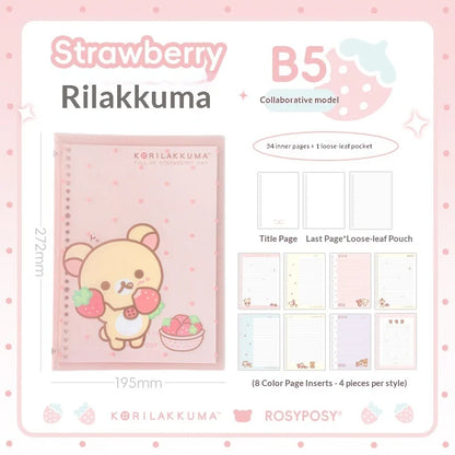 Rosyposy Korilakkuma Strawberry B5 Loose-Leaf Notebook - Cute Soft Cover Journal for Study, Writing & Note Taking